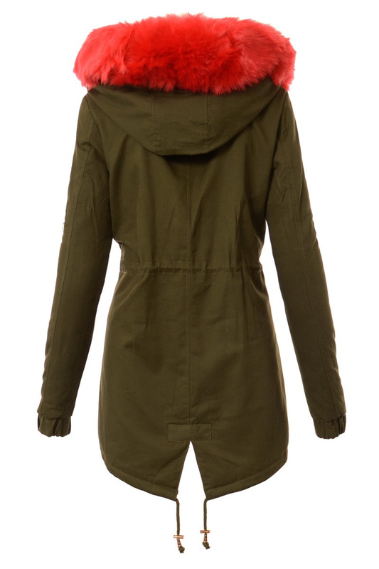 Piękna Damska Kurtka Parka Ismena z Czerwonym Futerkiem