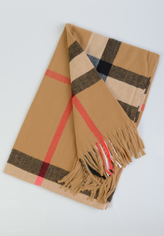 Szal Damski Brązowy W Kratę