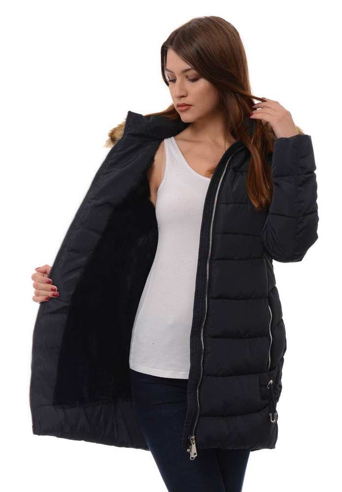 Damska Długa Zimowa Kurtka Ortalionowa Sara Granatowa