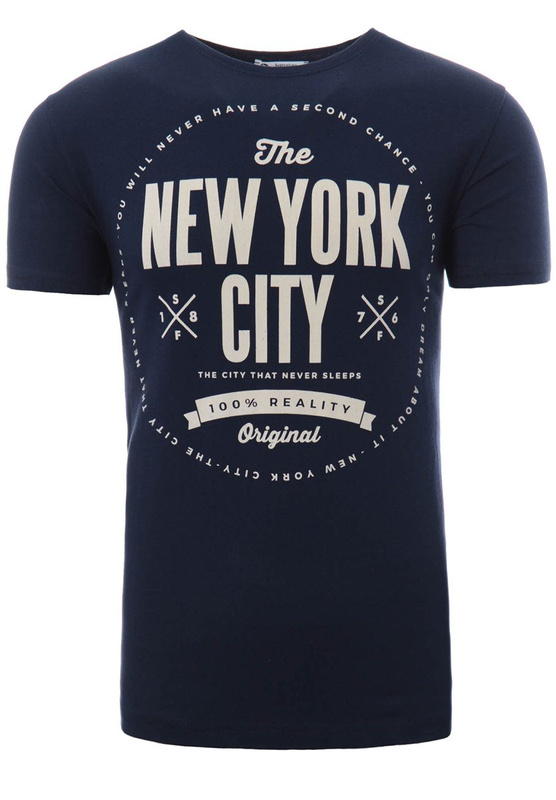 Męska Koszulka T-Shirt Nadruk New York City Granatowa
