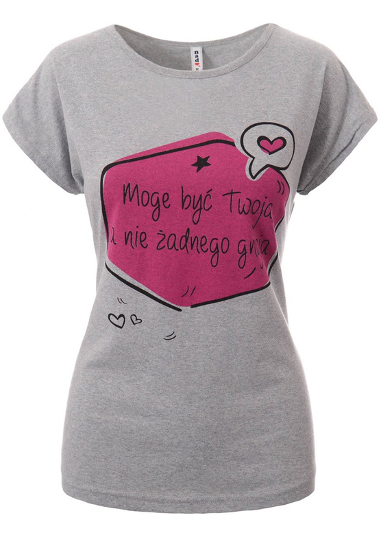 Damska Koszulka Krótki Rękaw T-Shirt Nadruk  "Mogę Być Twoja" Szara