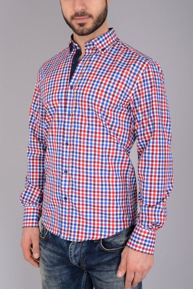 Męska Elegancka Koszula Wizytowa W Drobną Kratkę