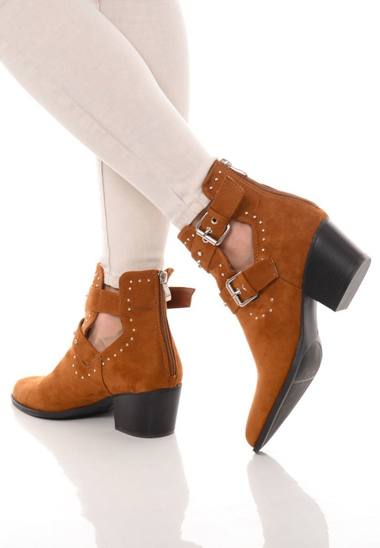 Damskie Botki Welur Camel