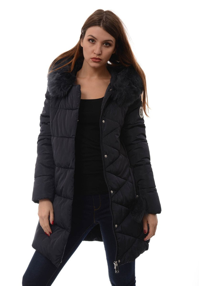 Damska Długa Zimowa Kurtka Ortalionowa Granatowa