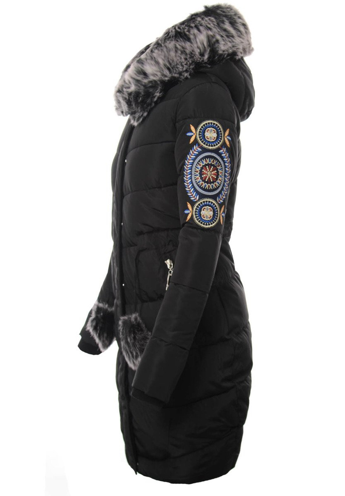 Damska Długa Zimowa Kurtka Ortalionowa Czarna