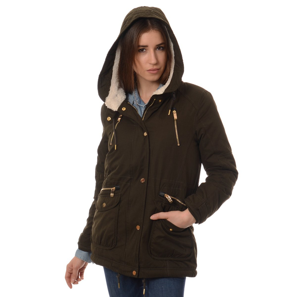 Damska Kurtka Parka Zimowa Oliwkowa