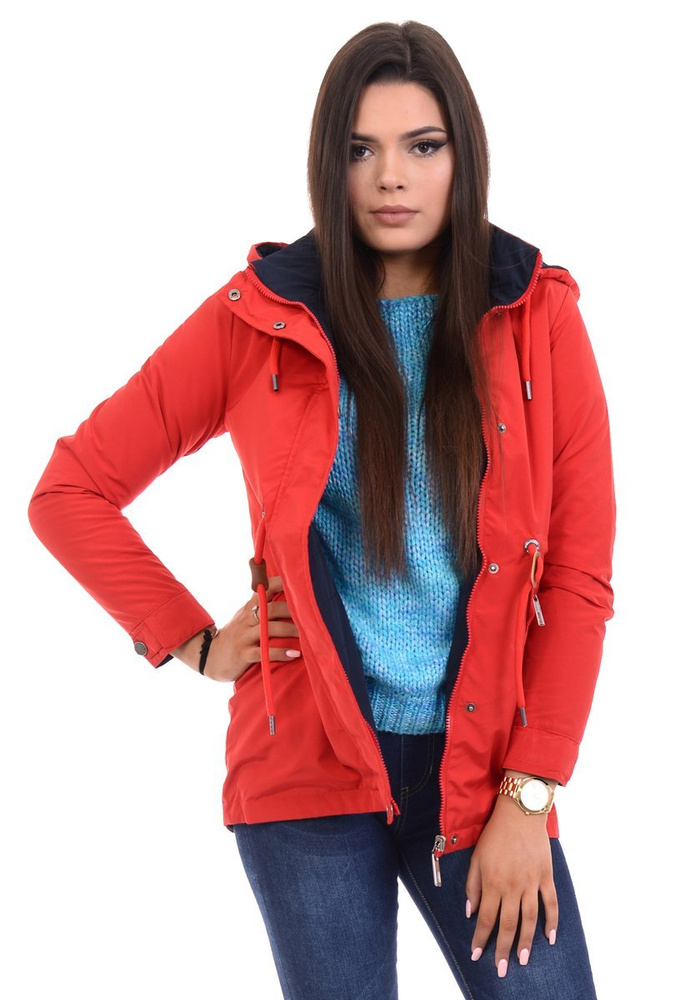 Parka Wiosenna Dwustronna Czerwono-Granatowa