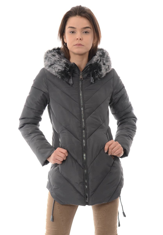 Damska Zimowa Kurtka Ortalionowa Lucyna Ciemno Szara