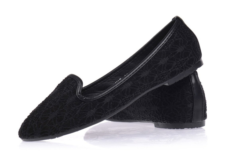 SALE Piękne Balerinki Lordsy Koronka Czarne