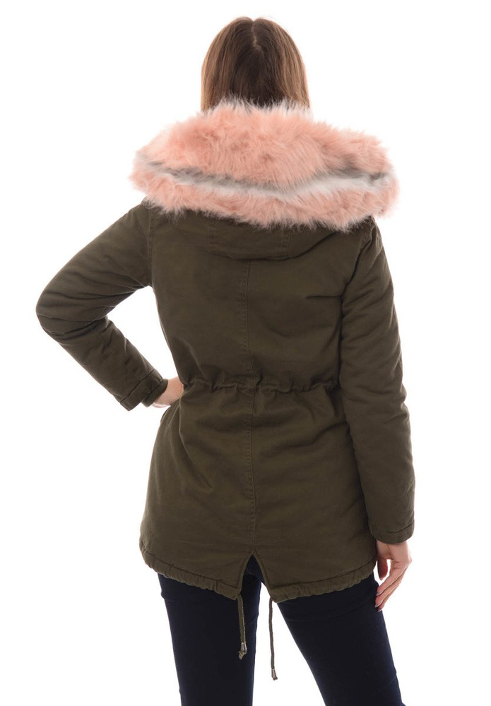 Damska Kurtka Parka Zimowa Kornela Zielona z Różowym Futerkiem