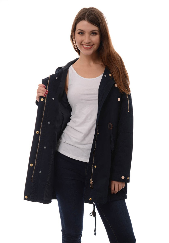 Damska Kurtka Parka Zimowa 2w1 Mila Granatowa Z Białym Futerkiem