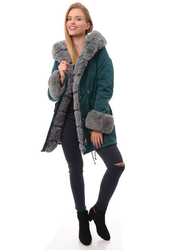 Kurtka Patrycja Zielona Z Szarym Futerkiem