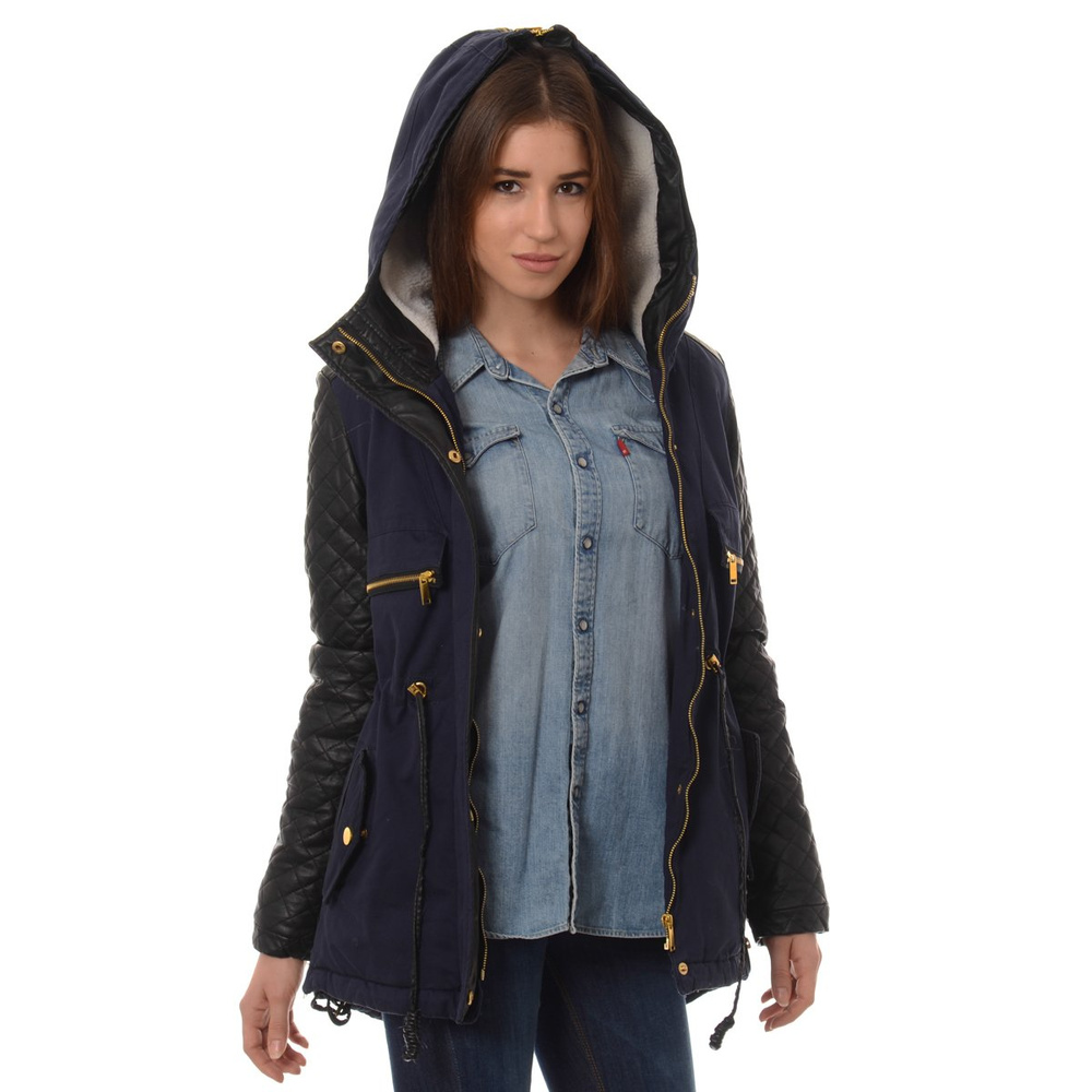 Damska Zimowa Parka Kurtka Granatowa