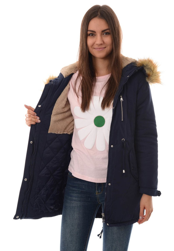 Damska Kurtka Parka Ortalionowa Zimowa Granatowa