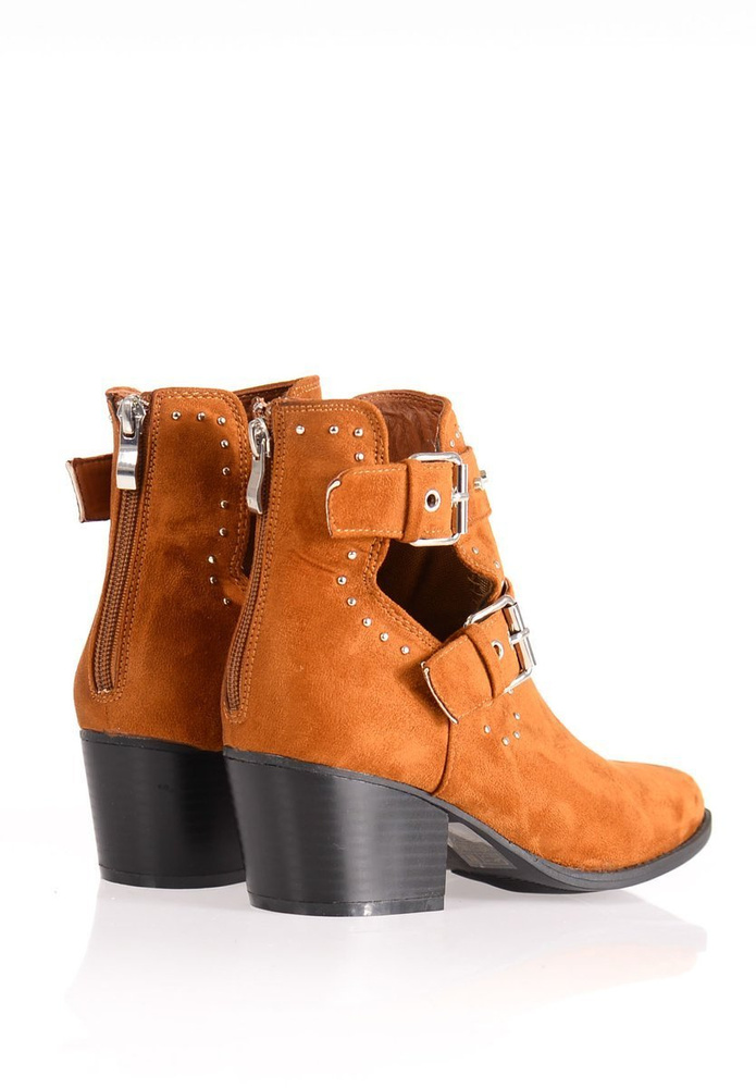 Damskie Botki Welur Camel