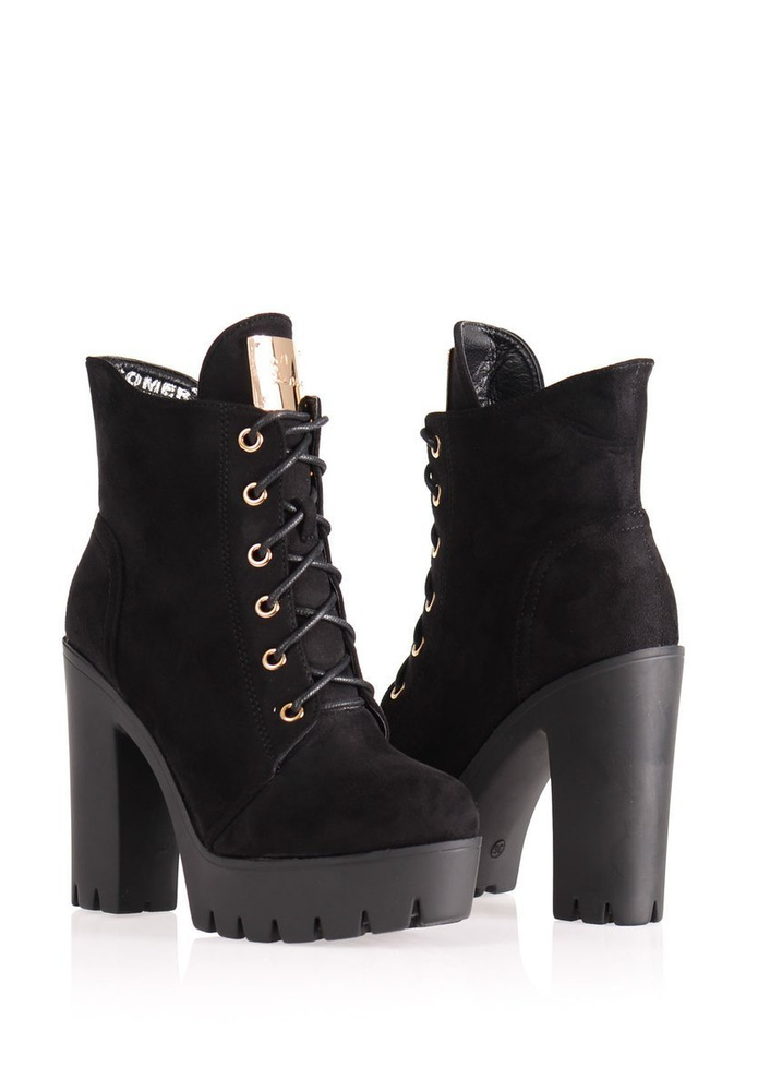 Botki Welurowe Na Platformie Czarne