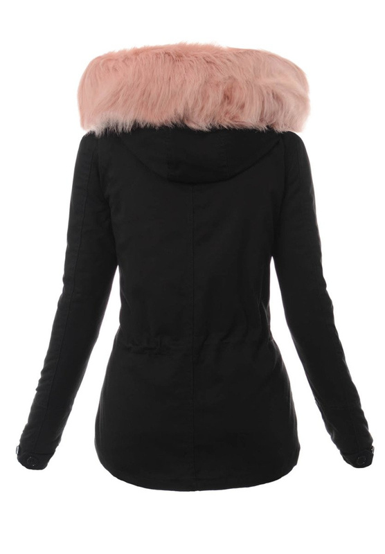 Damska Kurtka Parka Zimowa 3w1 Czarna z Różowym Futerkiem