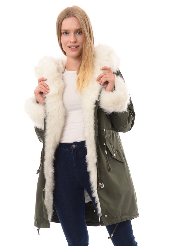 Kurtka Parka 2w1 Zielona Z Białym Futerkiem