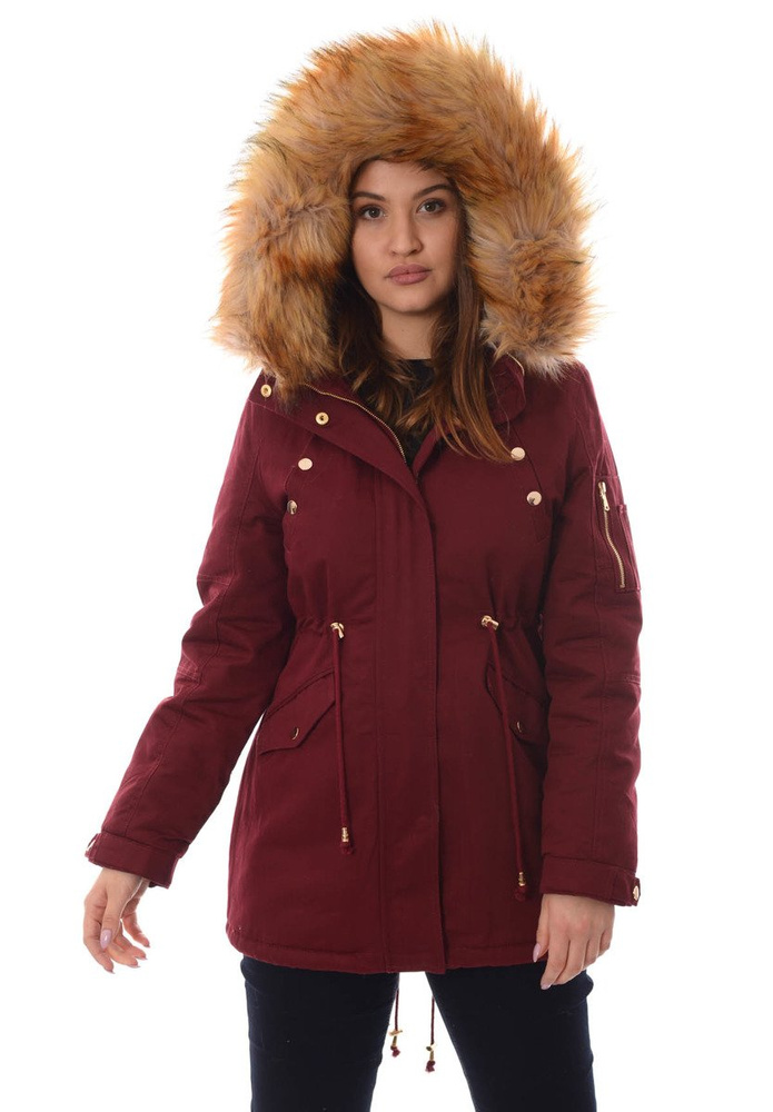 Damska Bawełniana Zimowa Kurtka Parka Bordowa