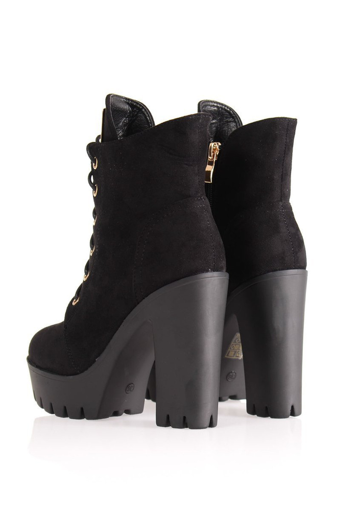 Botki Welurowe Na Platformie Czarne