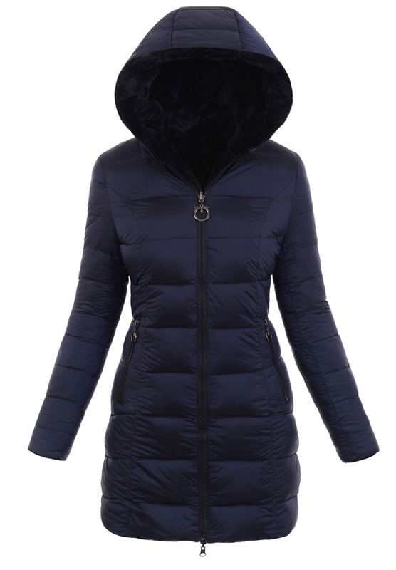 Damska Kurtka Ortalionowa Agnieszka Granatowa z Czarnym Futerkiem
