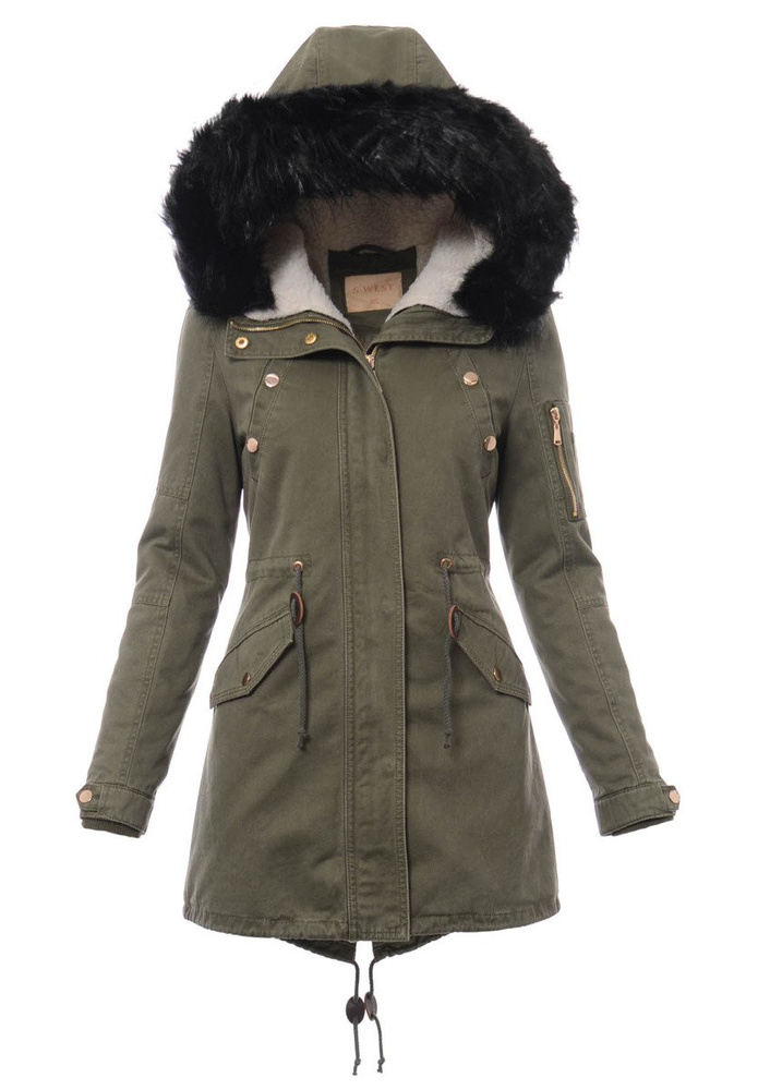 Damska Kurtka Parka Zimowa 2w1 Mila Zielona z Czarnym Futerkiem