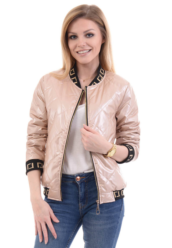 Damska Wiosenna Kurtka Bomberka Perłowa Beżowa