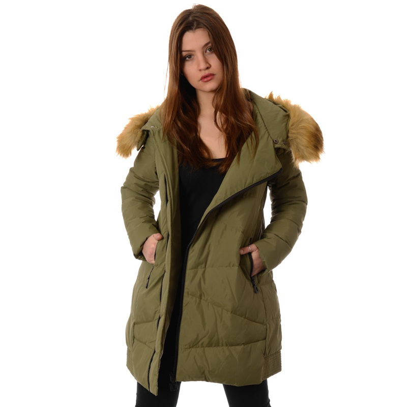 Puchowa Damska Kurtka Zimowa Płaszczyk Zielona