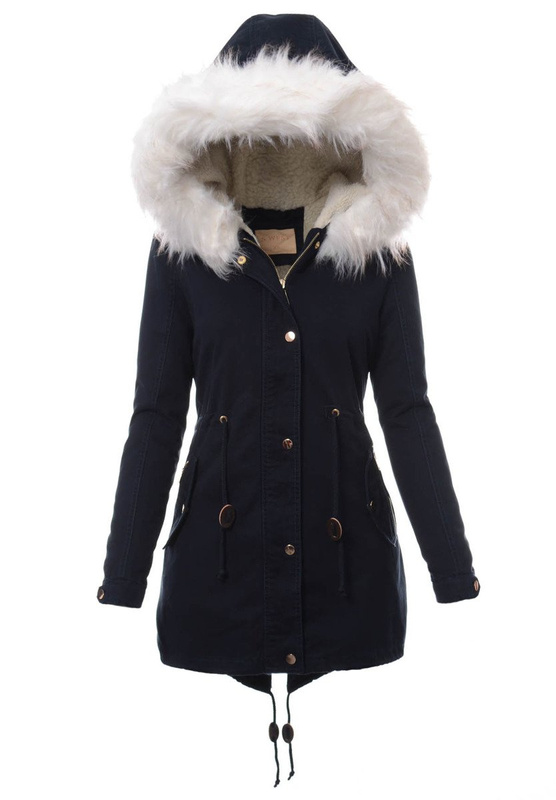 Damska Kurtka Parka Zimowa 2w1 Granatowa Z Białym Futerkiem