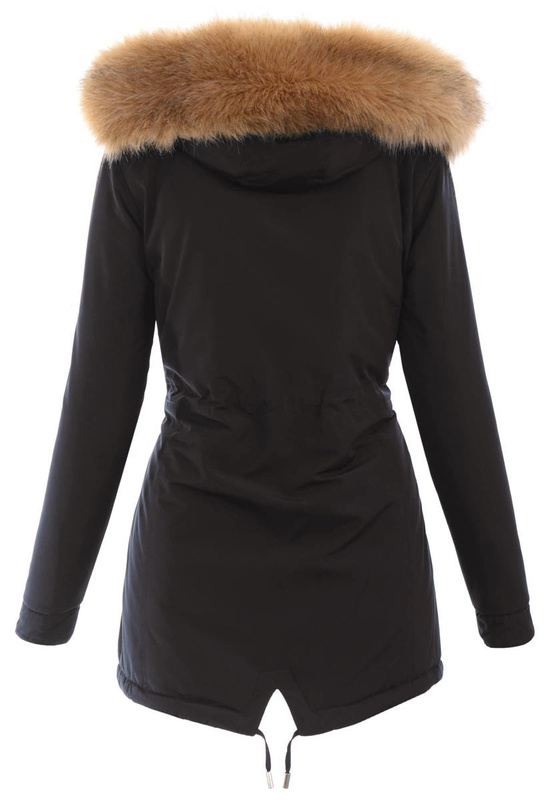 Damska Kurtka Zimowa Parka Dwustronna Joanna Czarna Z Brązowym Futerkiem
