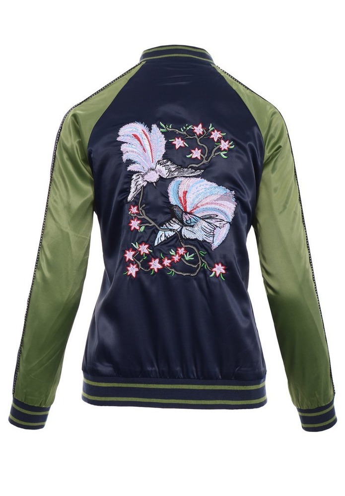 Damska Wiosenna Kurtka Bomberka Flek Klementyna Granatowo-Zielona