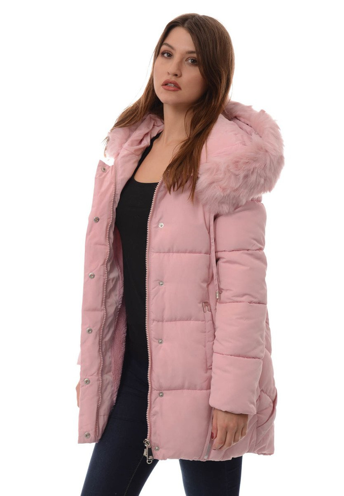 Damska Długa Zimowa Kurtka Ortalionowa Różowa