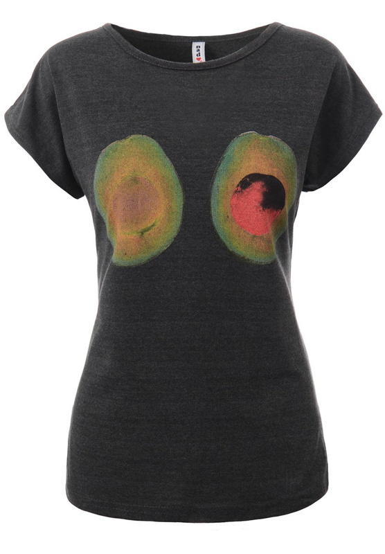 Damska Koszulka Krótki Rękaw T-Shirt Nadruk Awokado Ciemno Szara