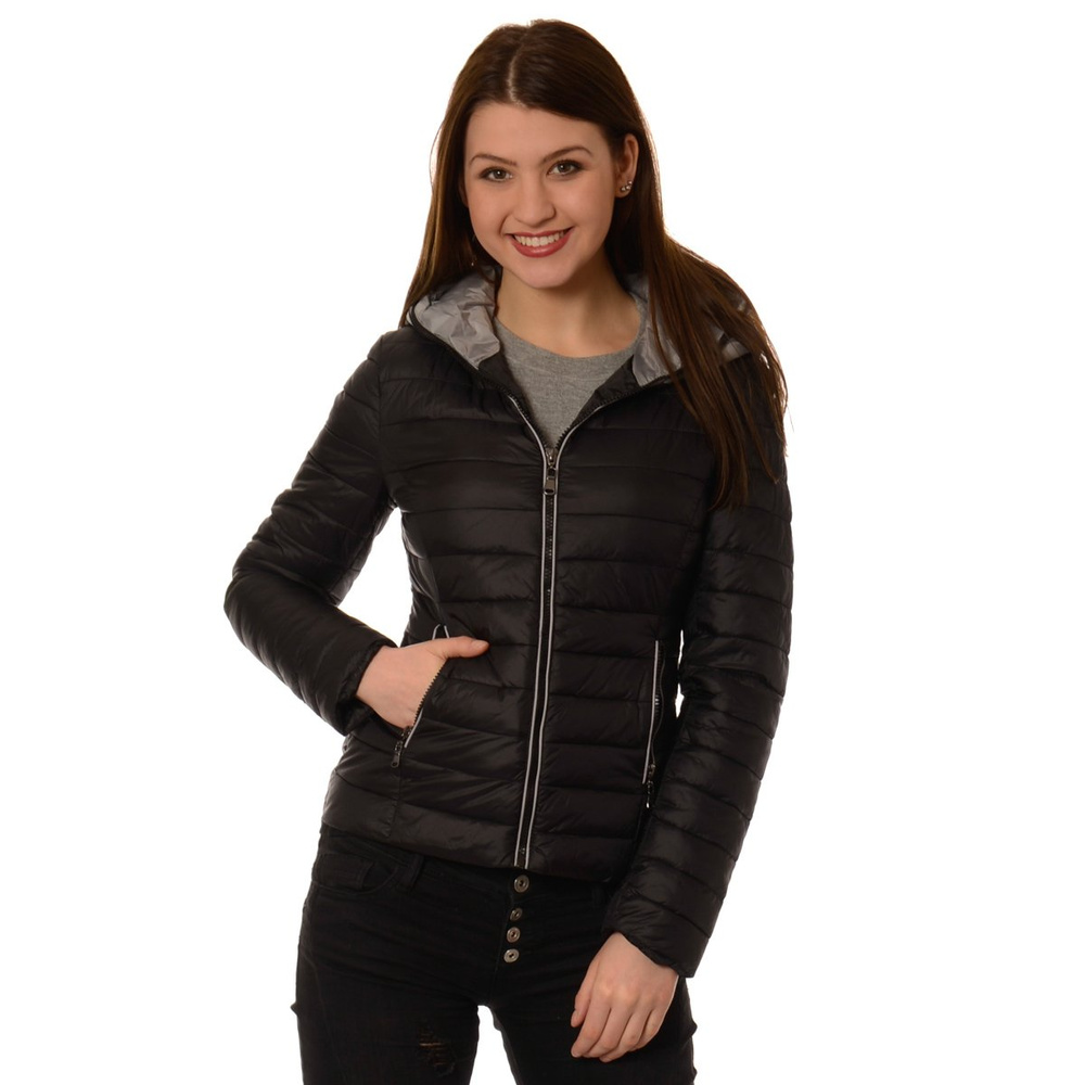 Damska Wiosenna - Jesienna Pikowana Kurtka Ortalionowa Carla Czarna