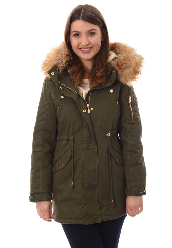 Damska Bawełniana Zimowa Kurtka Parka Zielona
