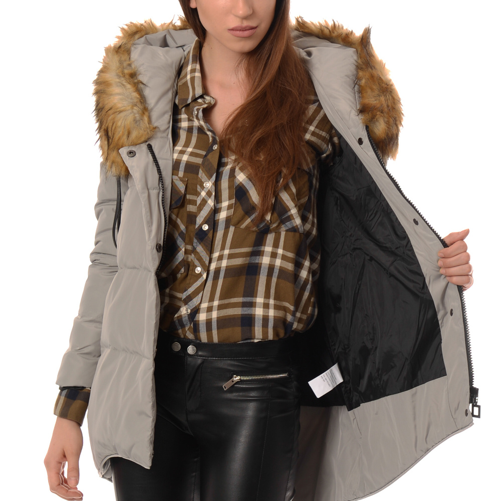 Damska Asymetryczna Kurtka Zimowa Szara (557)