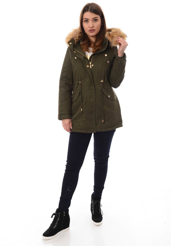 Damska Bawełniana Zimowa Kurtka Parka Zielona