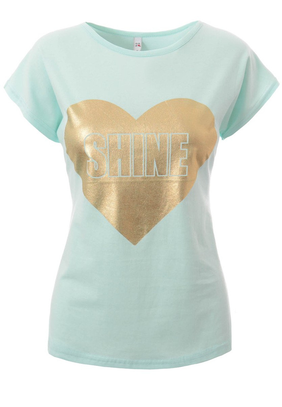 Damska Koszulka Krótki Rękaw T-Shirt Nadruk Shine Zielona
