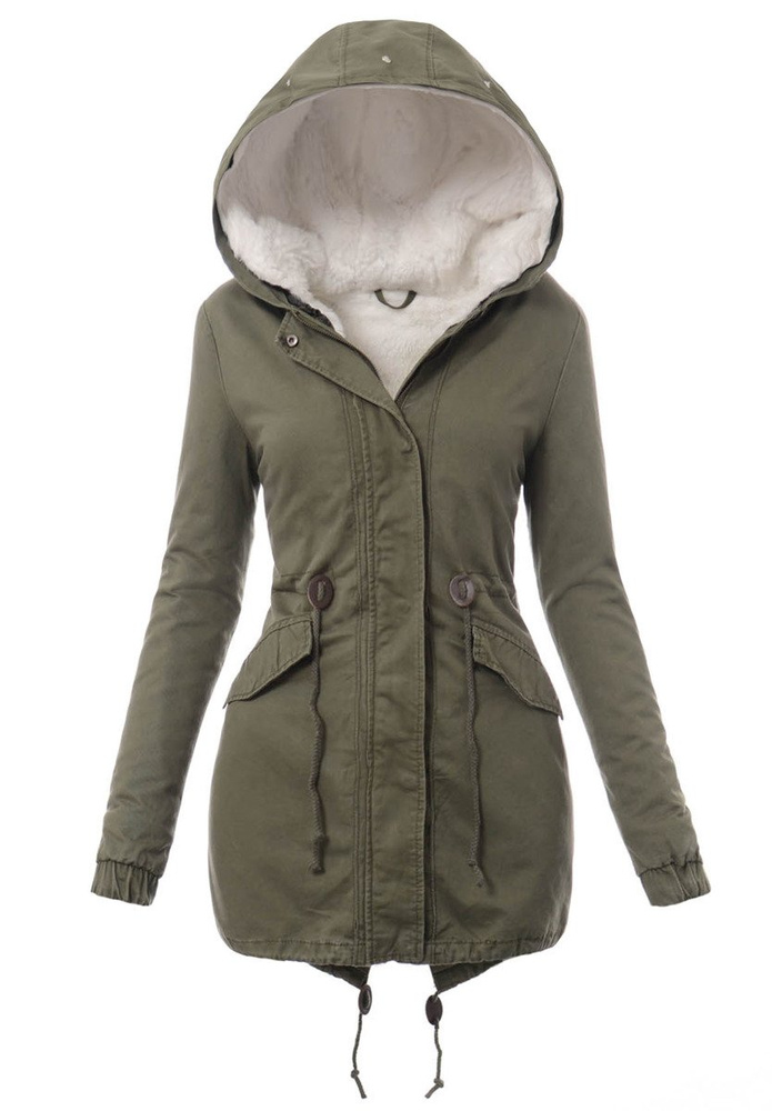Damska Kurtka Parka Zimowa 2w1 Zielona z Białym Futerkiem