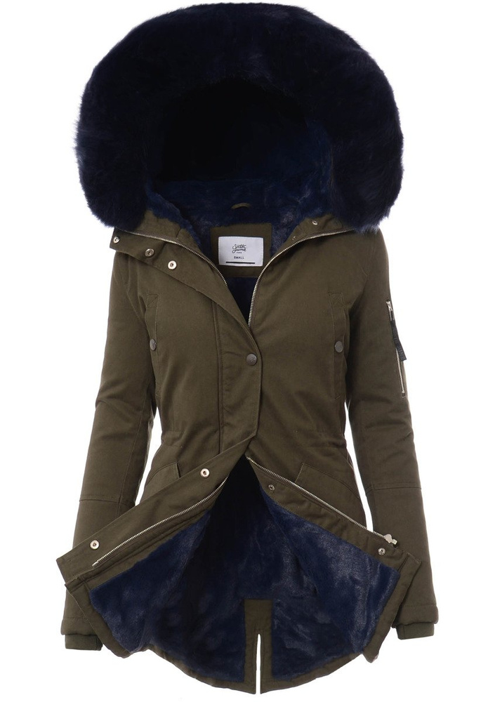 Kurtka Parka Jula Zielona Z Granatowym Futrem