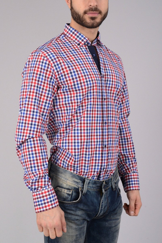 Męska Elegancka Koszula Wizytowa W Drobną Kratkę