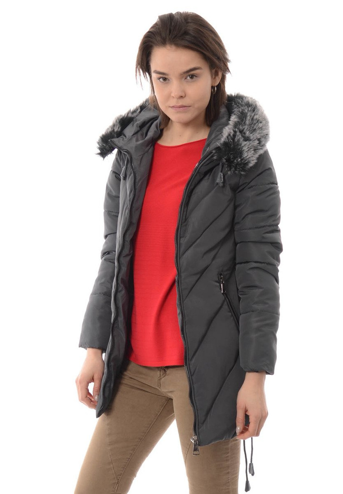 Damska Zimowa Kurtka Ortalionowa Lucyna Ciemno Szara