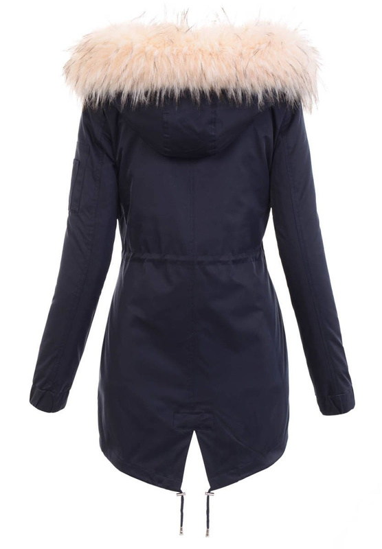 Damska Kurtka Parka 2w1 Dagmara Granatowa z Futerkiem Ecru
