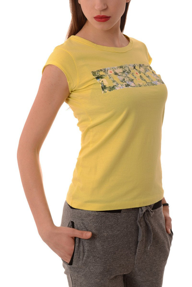 Damska Bluzka Koszulka Krótki Rękaw Żółta