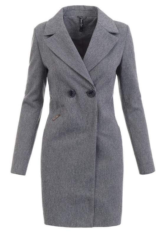 Dzianinowy Czarny Płaszcz W Kratę Wiosenno - Jesienny Bogumiła