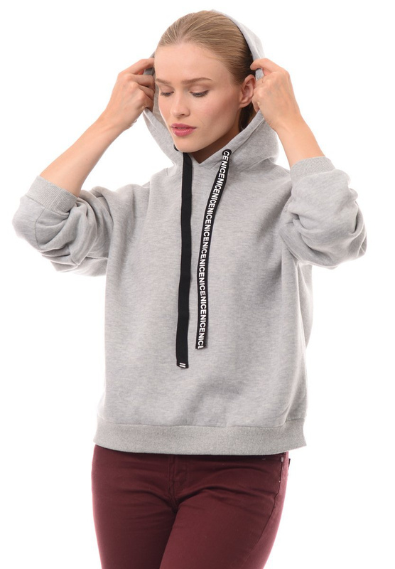 Damska Bluza Oversize Z Kapturem Szarym