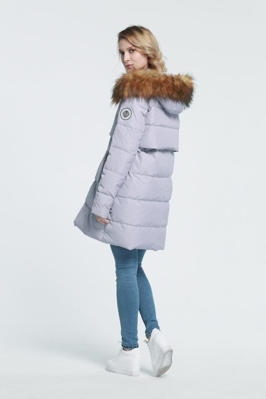Długa Puchowa Damska Kurtka Zimowa Maya Lawendowa
