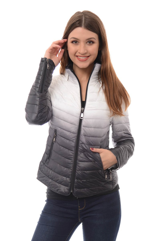 Damska Jesienna Wiosenna Kurtka Ortalionowa Ombre Emma Czarno Biała