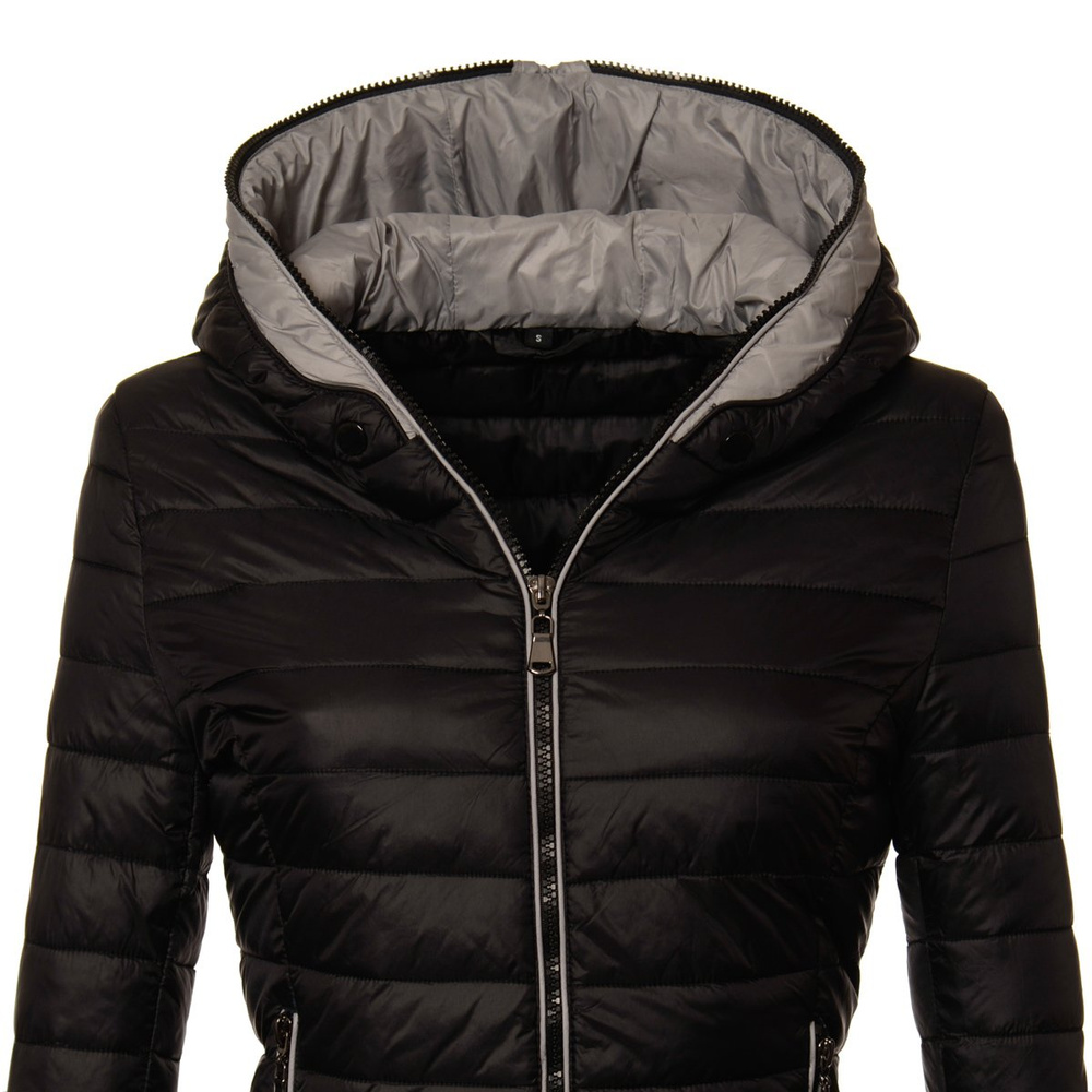 Damska Wiosenna - Jesienna Pikowana Kurtka Ortalionowa Carla Czarna