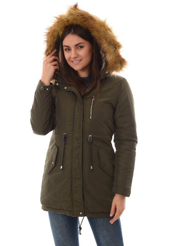 Damska Kurtka Parka Ortalionowa Zimowa Zielona